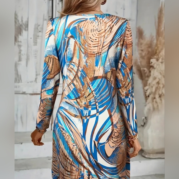 LAST ONE! new! Comfy Long-Sleeve V-Neck Dress – Colorful & Stylish Size Large - Picture 4 of 8